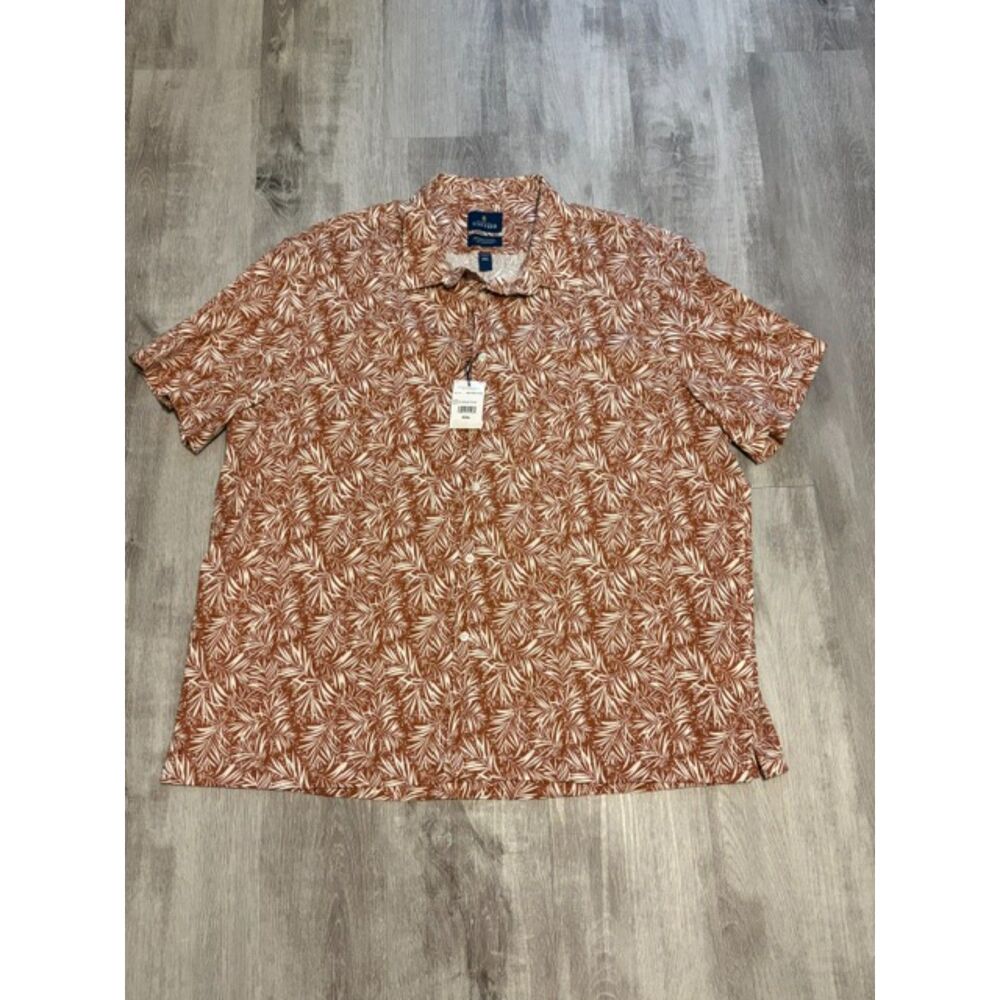NWT STAFFORD Button Down Shirt Men's XXL Brown/Beige Palm Print Short Sleeve